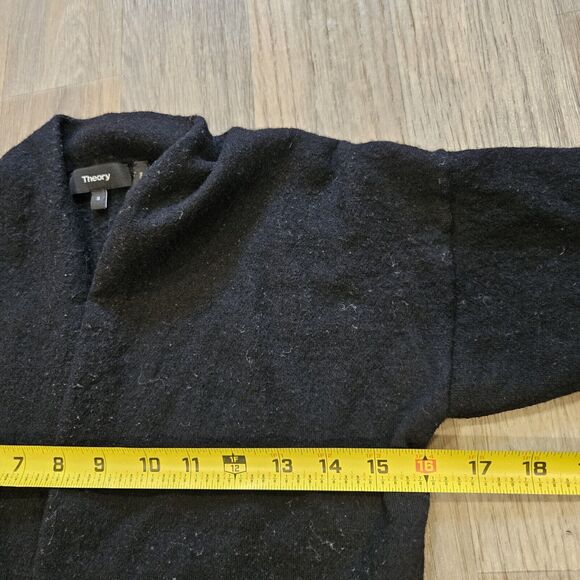 Theory Long Knit Cardigan Womens S Black Wool Blend Pockets Neutral Quiet Luxury - Picture 7 of 9